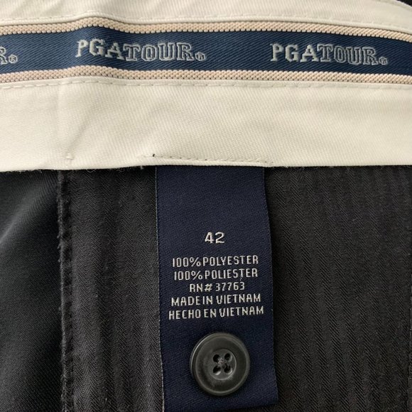 PGA Tour Mens Golf Shorts 42 Black Pleated Front Pockets Button Zip - Picture 4 of 4